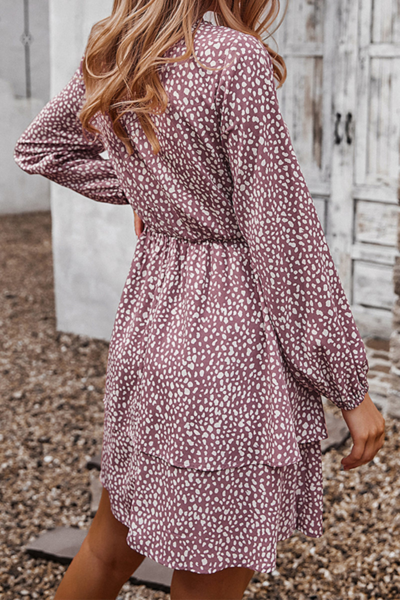 Elegant Print Split Joint Frenulum V Neck A Line Dresses - Fashionpara