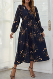 Elegant Floral Patchwork Fold V Neck A Line Dresses(3 Colors)