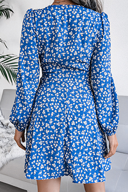 Casual Floral Split Joint Frenulum V Neck A Line Dresses - Fashionpara