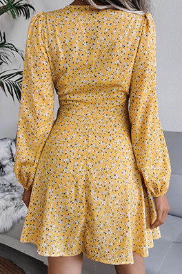 Casual Floral Split Joint Frenulum V Neck A Line Dresses - Fashionpara