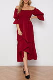 Elegant Solid Split Joint Stringy Selvedge Off the Shoulder Dresses