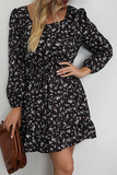 Elegant Floral Split Joint Square Collar Waist Skirt Dresses