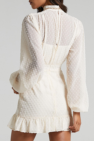 Elegant Polka Dot Split Joint Flounce Half A Turtleneck Waist Skirt Dresses - Fashionpara