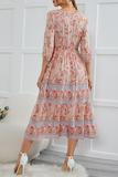 Bohemian Floral Buckle V Neck A Line Dresses