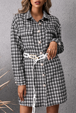 Fashion Casual Plaid Pocket Buckle Shirt Dress Dresses (Without Belt)