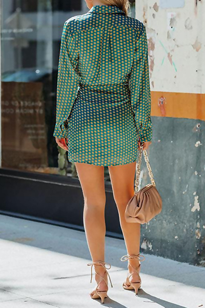 Fashion Elegant Polka Dot Split Joint Strap Design Turndown Collar Dresses