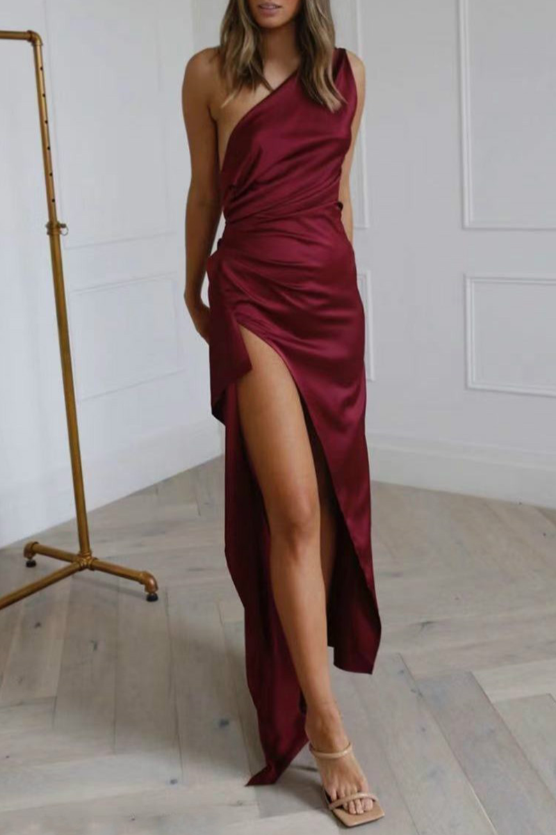 Elegance One Shoulder Slit Maxi Dress