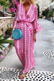 Boho Print V Neck Maxi Dress