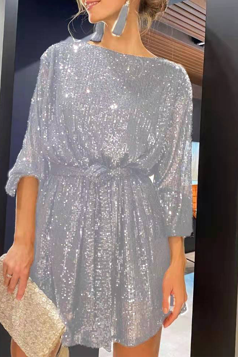 Sexy Solid Sequins Off the Shoulder Waist Skirt Dresses(7 Colors) - Fashionpara