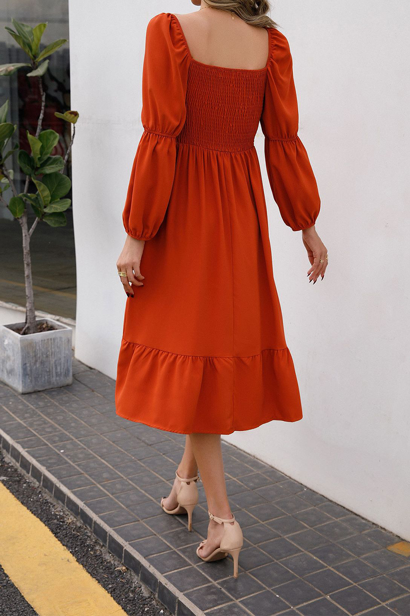Casual Solid Split Joint Square Collar Waist Skirt Dresses - Fashionpara
