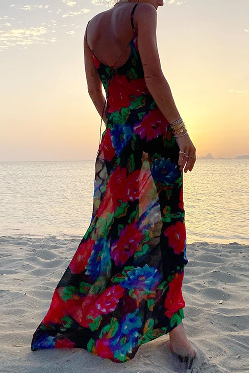 Sexy Print Patchwork Spaghetti Strap Pencil Skirt Dresses - Fashionpara