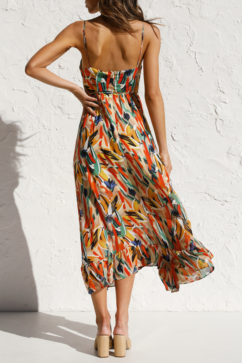 Floral Print Ruffle Hem Slip Dress - Fashionpara