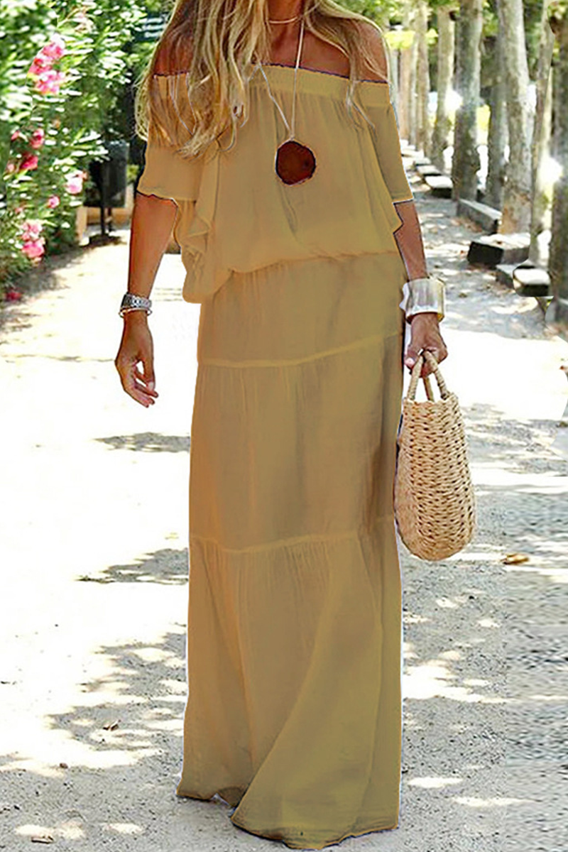 Strolling In The Sand Off Shouder Maxi Dress - Fashionpara