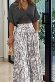Bat V Crop Blouse Wied Leg Pants Set