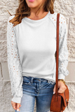 Lace Raglan Sleeeve Waffle Knit Top