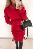 Turtleneck Drawstring Bodycon Dress - Fashiondia