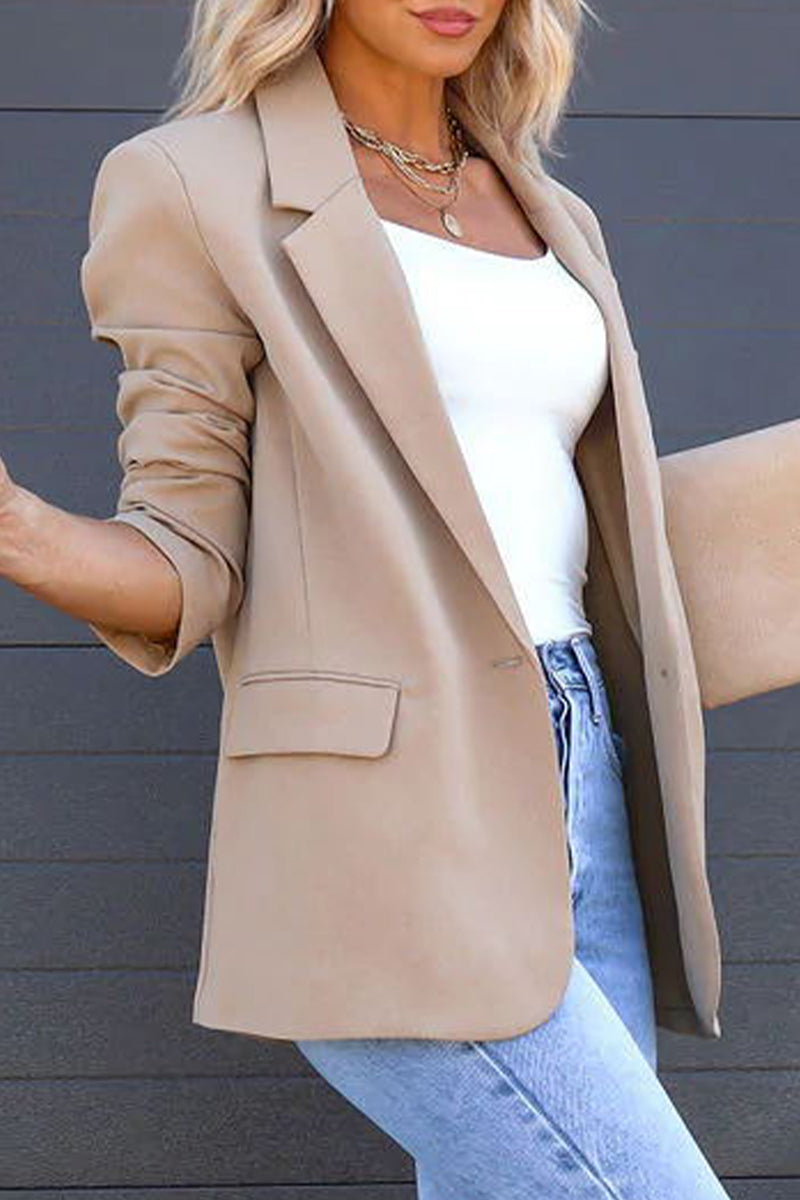 Elegant Solid Pocket Turn-back Collar Outerwear(4 Colors) - Fashionpara