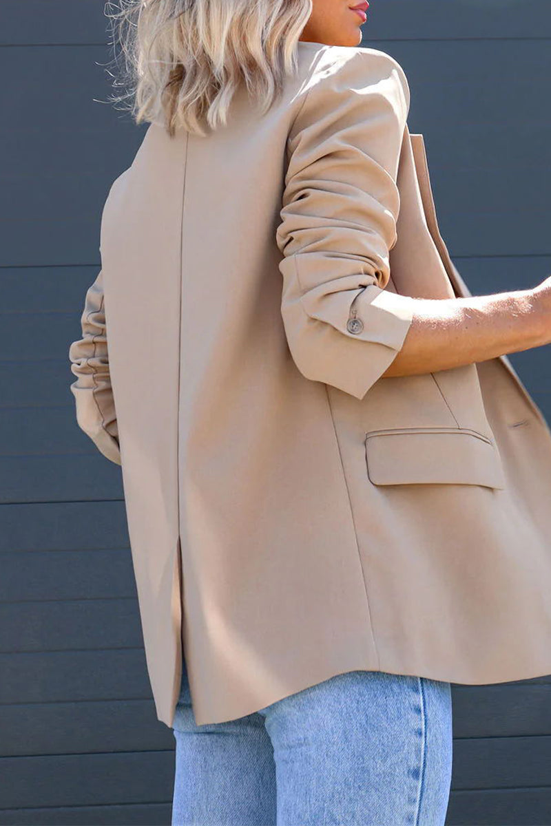 Elegant Solid Pocket Turn-back Collar Outerwear(4 Colors) - Fashionpara
