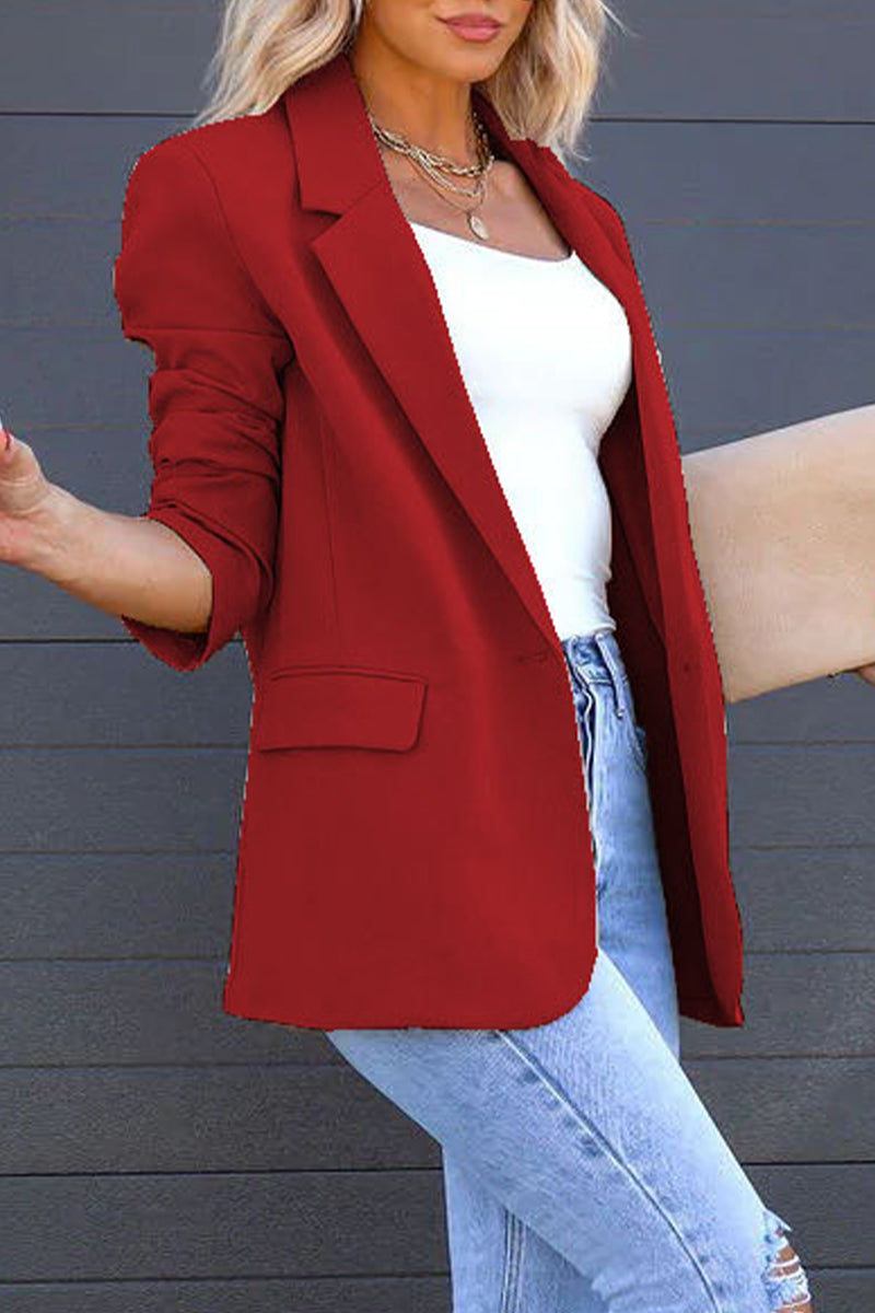 Elegant Solid Pocket Turn-back Collar Outerwear(4 Colors) - Fashionpara