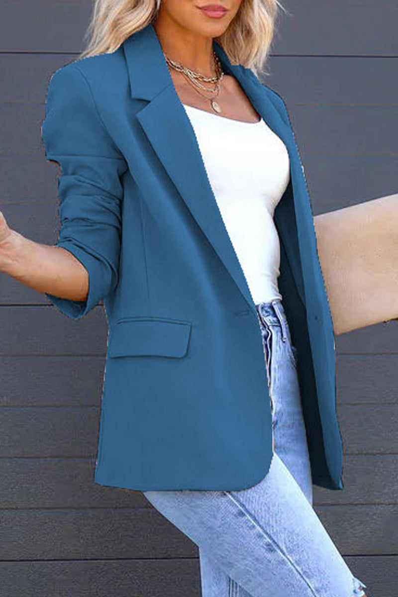 Elegant Solid Pocket Turn-back Collar Outerwear(4 Colors) - Fashionpara