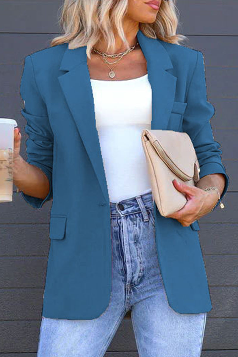 Elegant Solid Pocket Turn-back Collar Outerwear(4 Colors) - Fashionpara