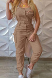 Pockets Belted Sleeveless Overall