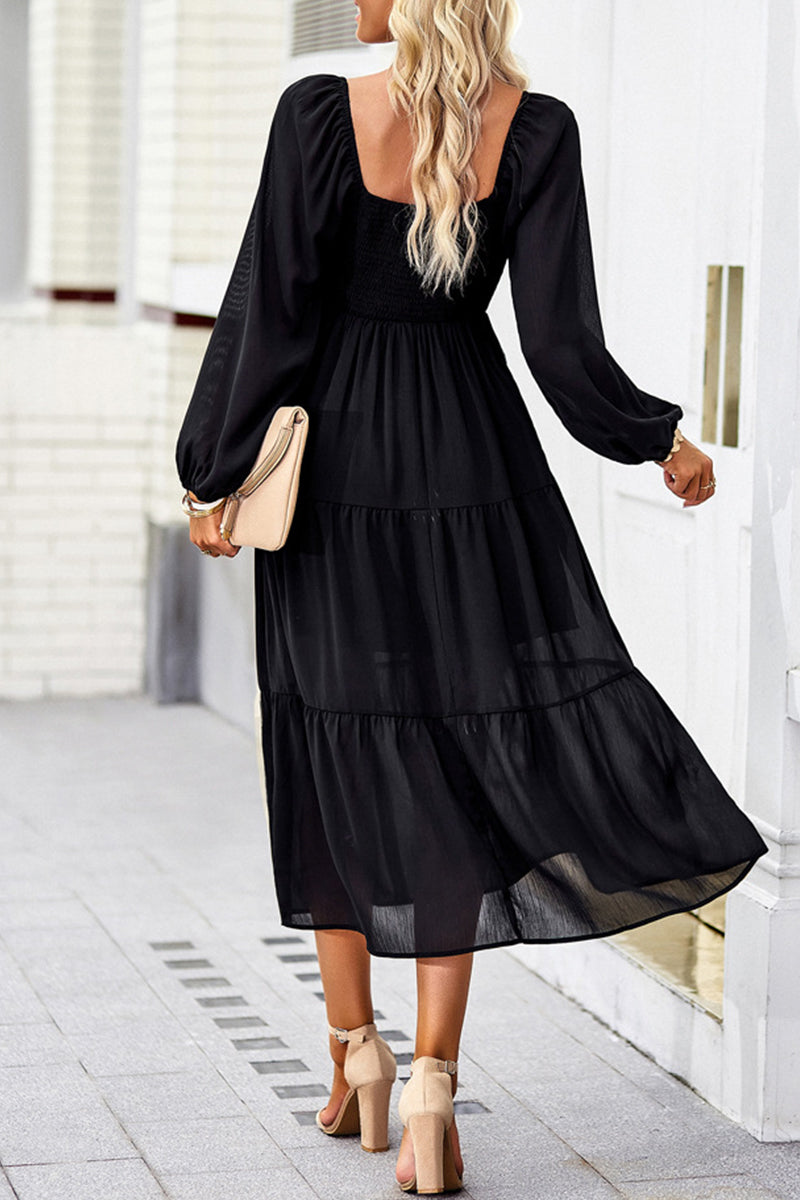 Celebrities Elegant Solid Patchwork Square Collar A Line Dresses - Fashionpara