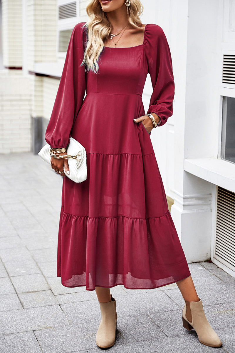 Celebrities Elegant Solid Patchwork Square Collar A Line Dresses - Fashionpara