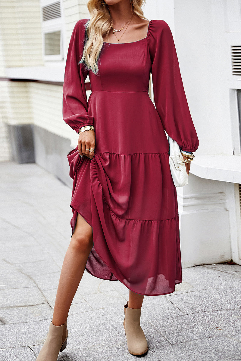 Celebrities Elegant Solid Patchwork Square Collar A Line Dresses - Fashionpara