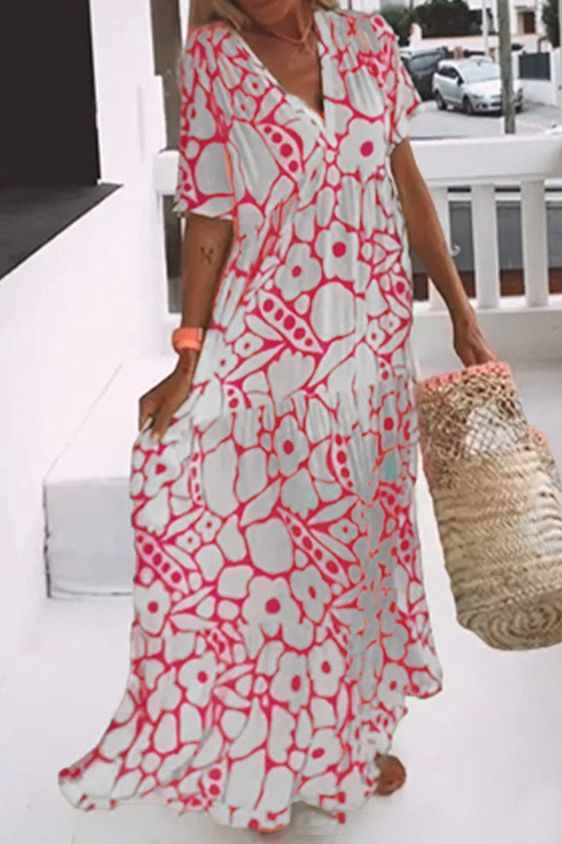 Elegant Geometric Printing V Neck A Line Dresses - Fashionpara