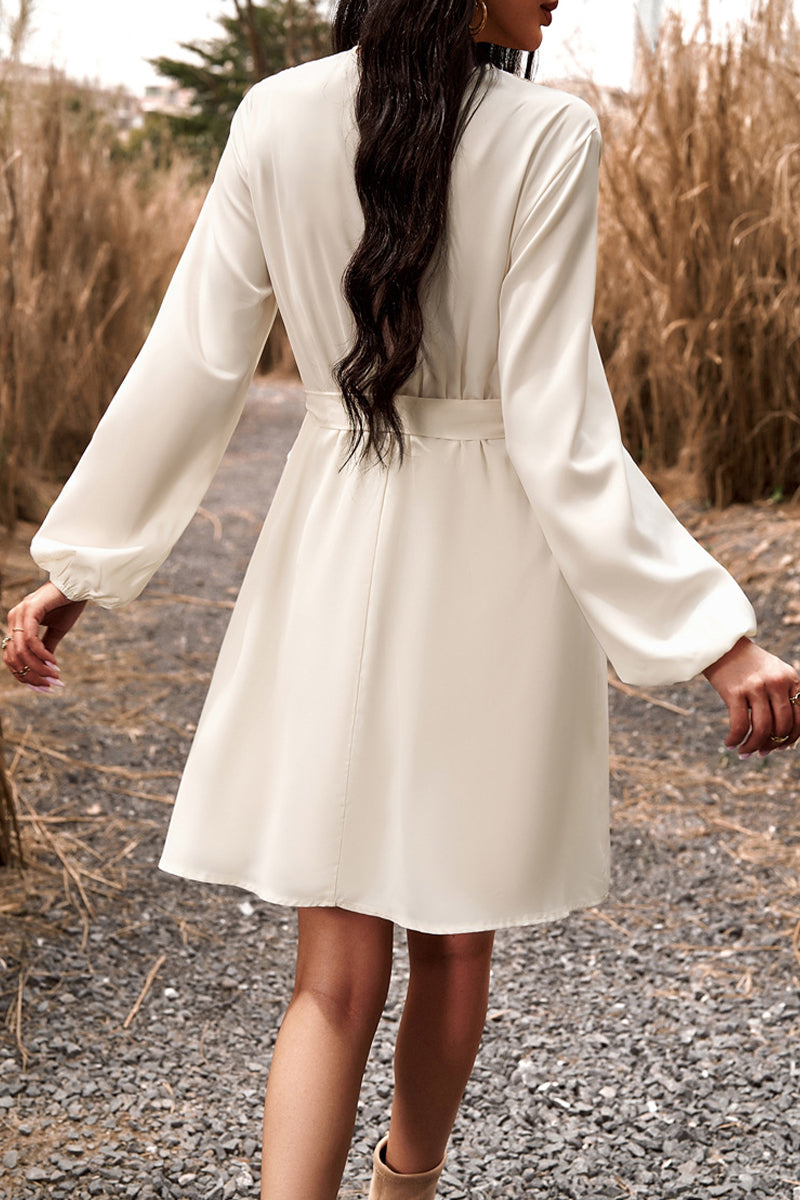 Elegant Solid Lace Bandage V Neck A Line Dresses(5 Colors) - Fashionpara