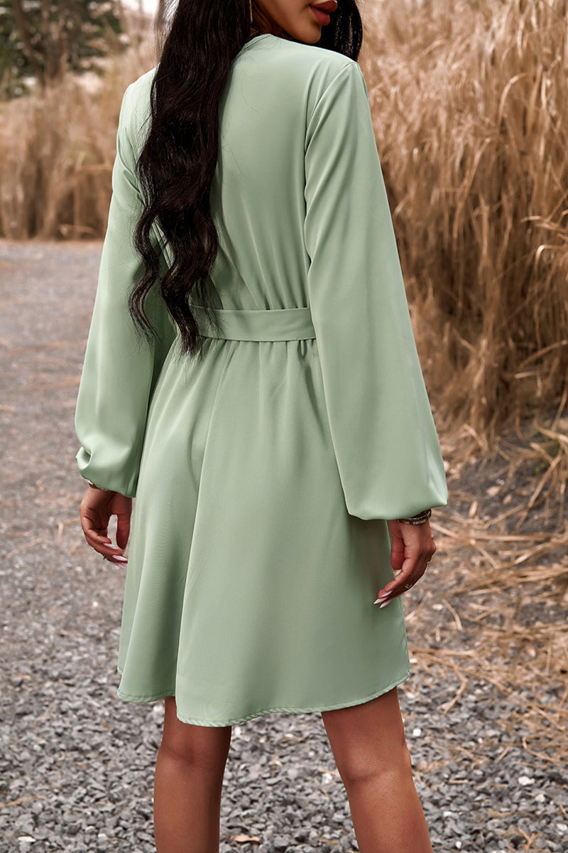 Elegant Solid Lace Bandage V Neck A Line Dresses(5 Colors) - Fashionpara