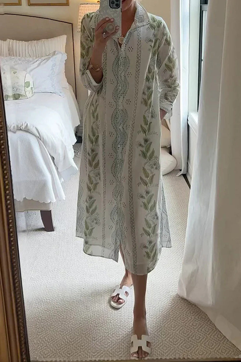 Casual Floral Buttons Turndown Collar Printed Dress Dresses - Fashionpara
