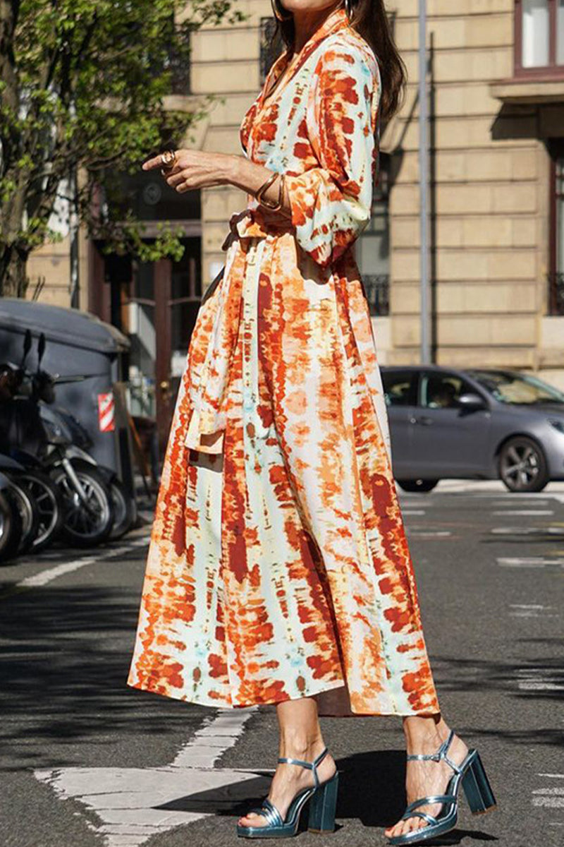 Casual Print Pocket Slit V Neck A Line Dresses - Fashionpara