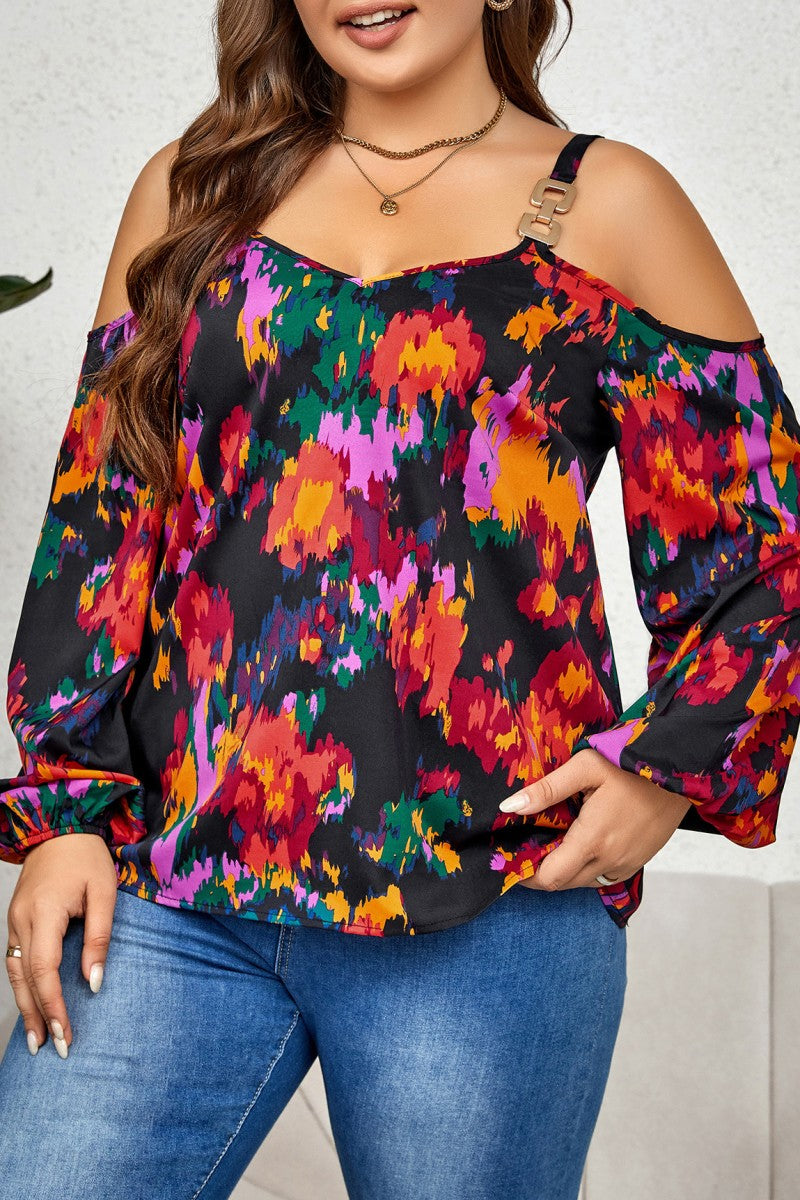 Casual Print Hollowed Out Backless Spaghetti Strap Plus Size Tops - Fashionpara