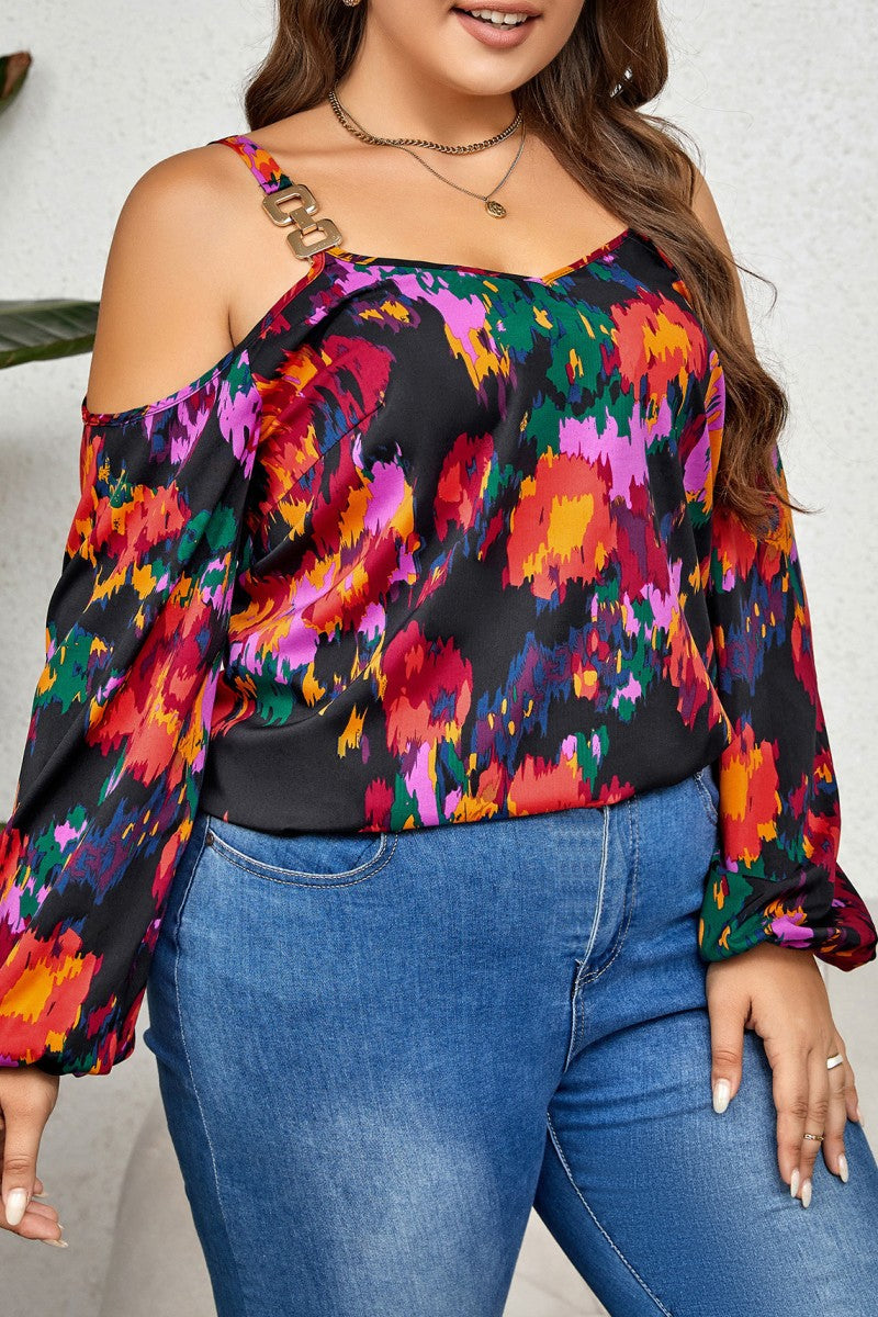 Casual Print Hollowed Out Backless Spaghetti Strap Plus Size Tops - Fashionpara