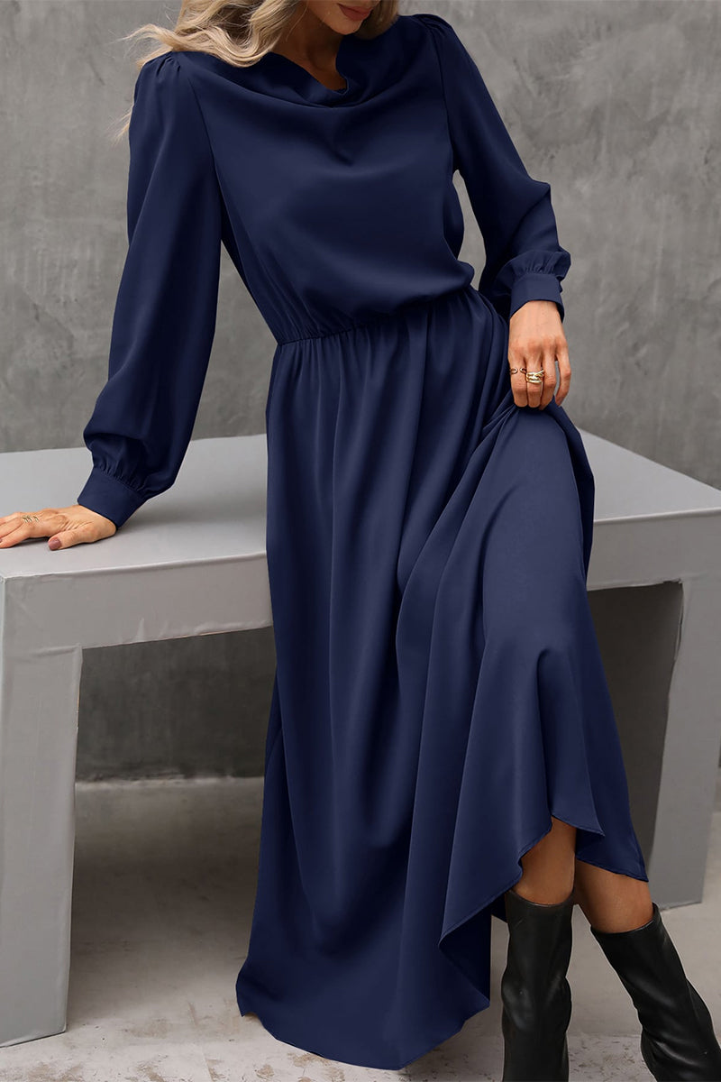 Elegant Solid Asymmetrical Scarf Collar A Line Dresses - Fashionpara