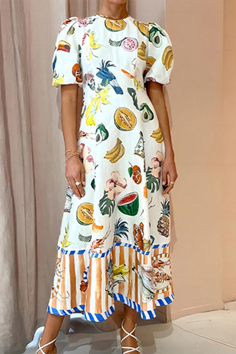 Elegant Print O Neck Printed Dress Dresses - Fashionpara