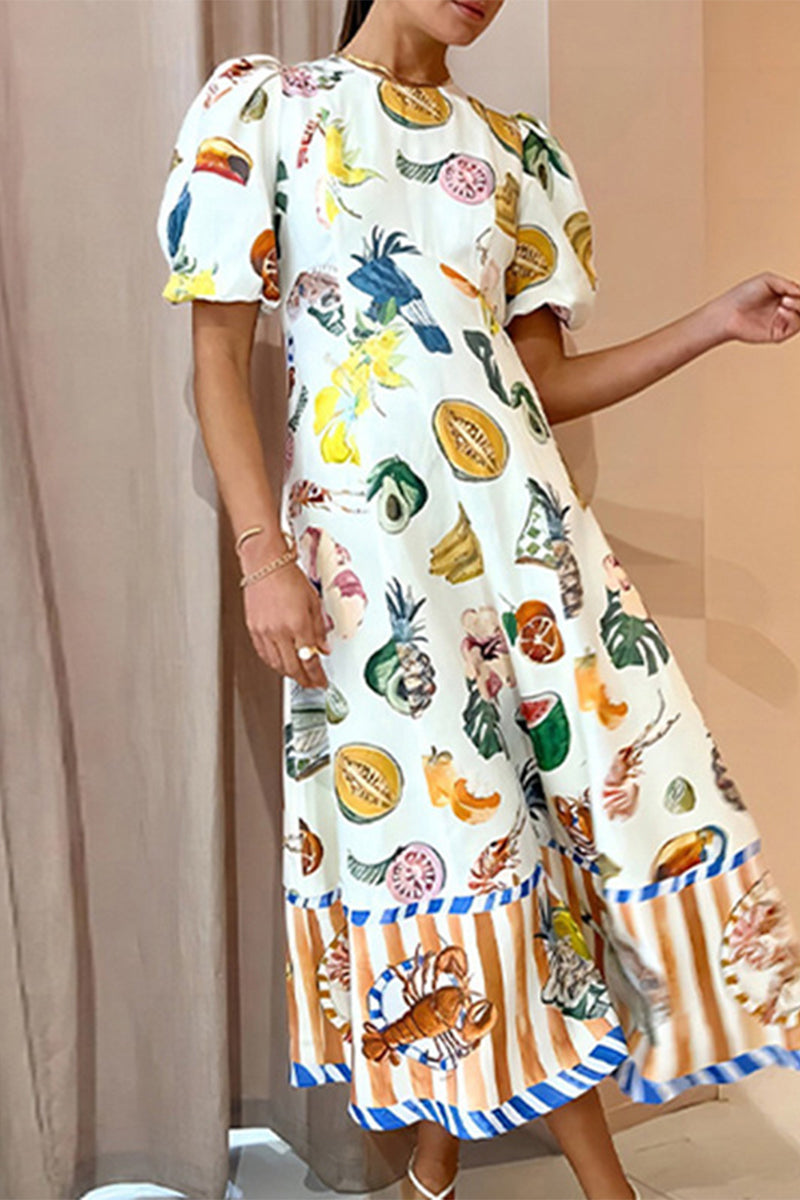 Elegant Print O Neck Printed Dress Dresses - Fashionpara