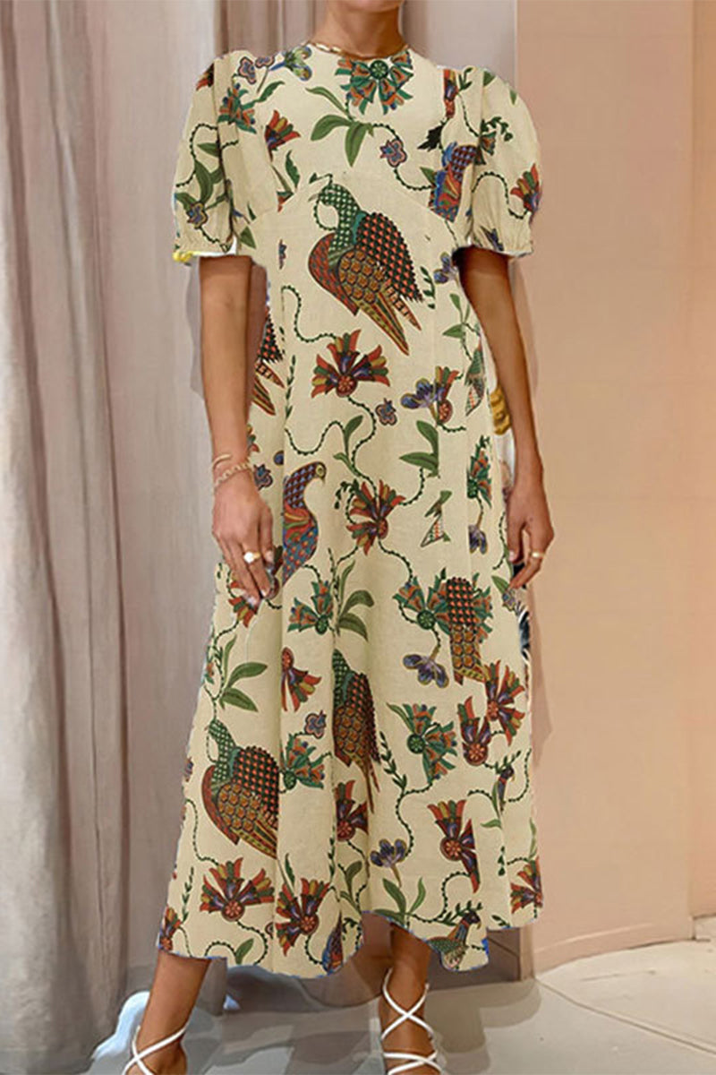 Elegant Print O Neck Printed Dress Dresses - Fashionpara