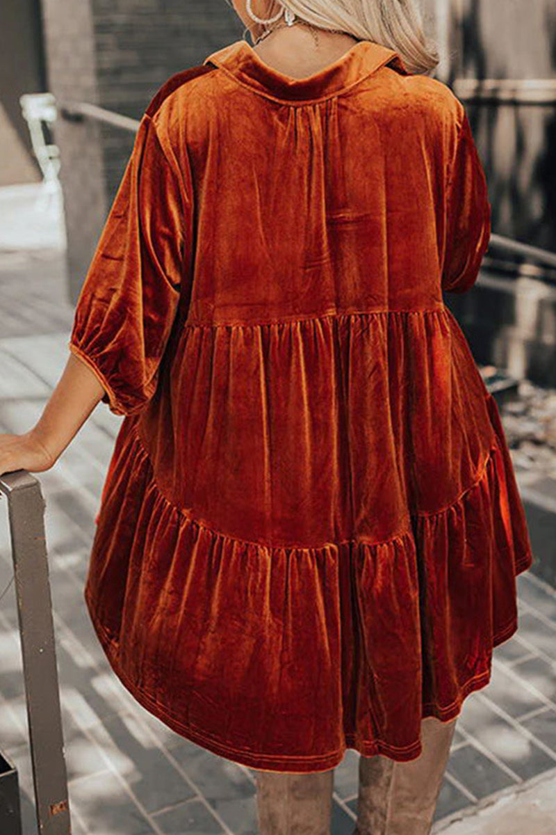 Casual Street Solid Buttons V Neck A Line Dresses - Fashionpara