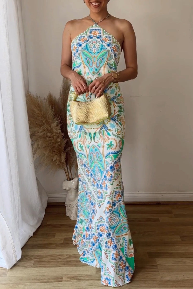 Sexy Bohemian Geometric Printing Halter Printed Dress Dresses - Fashionpara