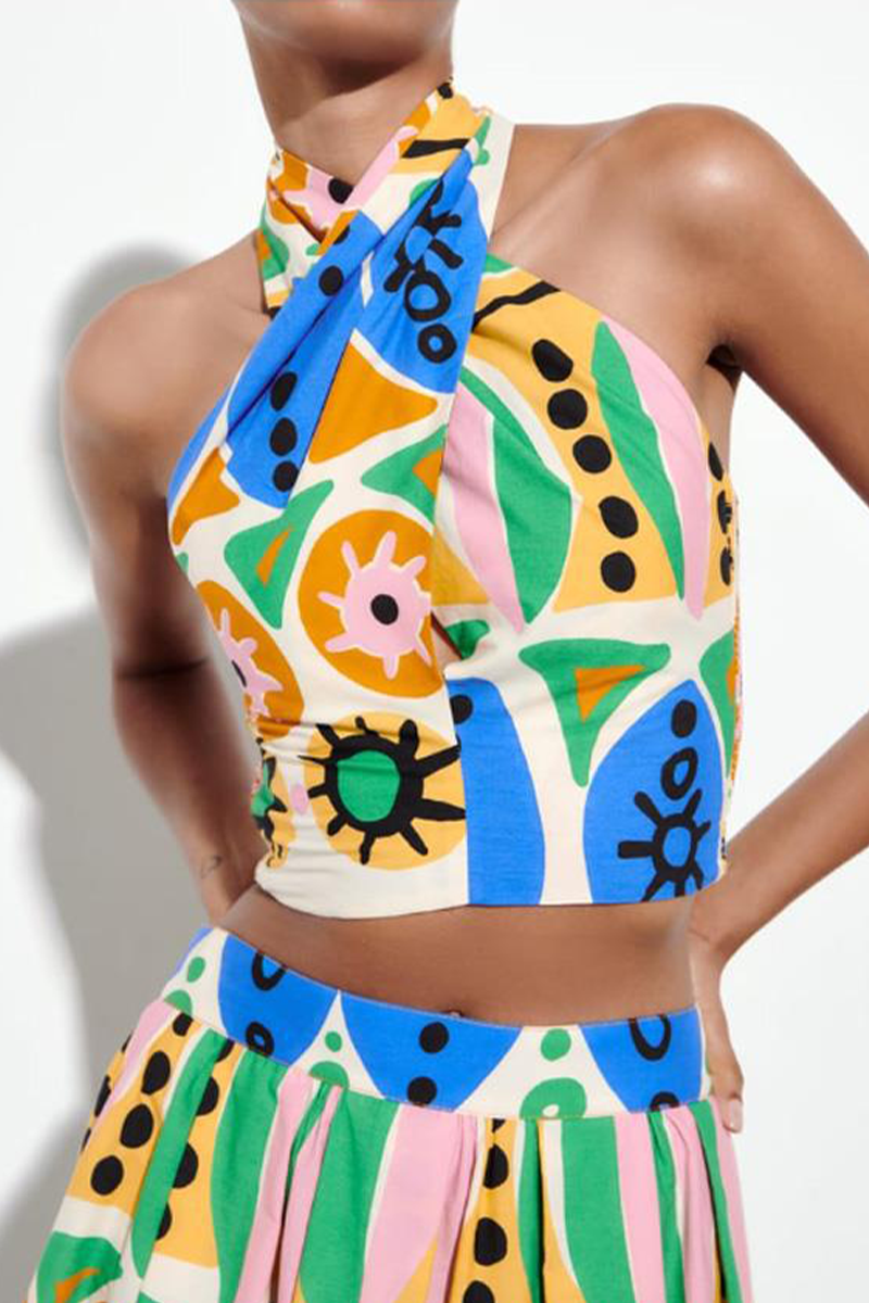 Sexy Street Geometric Print Halter Tops - Fashionpara