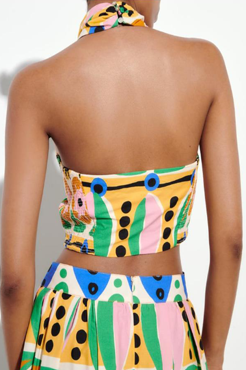 Sexy Street Geometric Print Halter Tops - Fashionpara