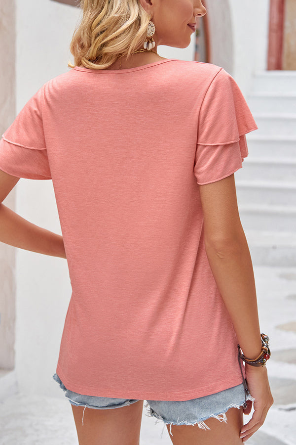 Knot Front Short Sleeve Casual Tops - Fashionpara