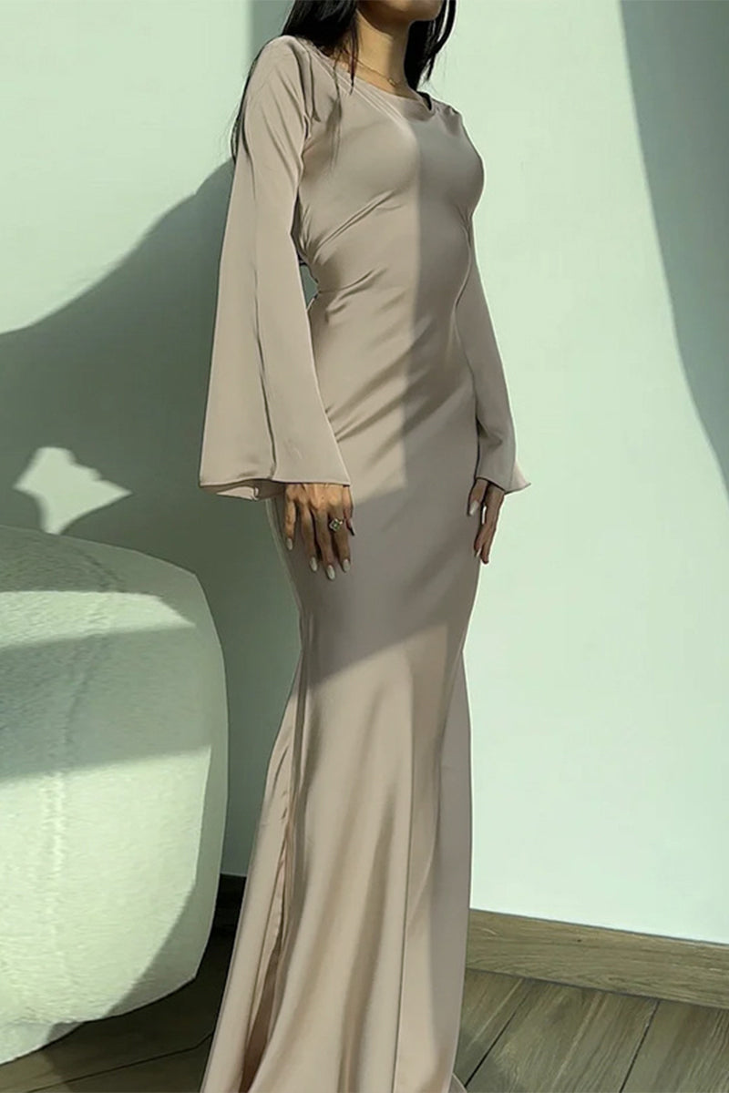 Elegant Solid Frenulum O Neck Wrapped Skirt Dresses - Fashionpara