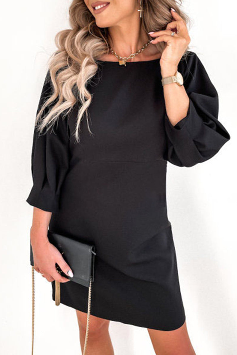 Elegant Solid With Bow Zipper O Neck Pencil Skirt Dresses - Fashionpara