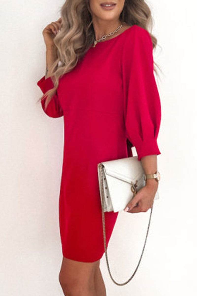 Elegant Solid With Bow Zipper O Neck Pencil Skirt Dresses - Fashionpara