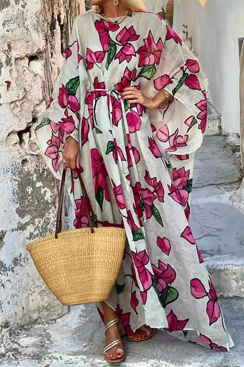 Bohemian Floral Frenulum O Neck Dresses - Fashionpara