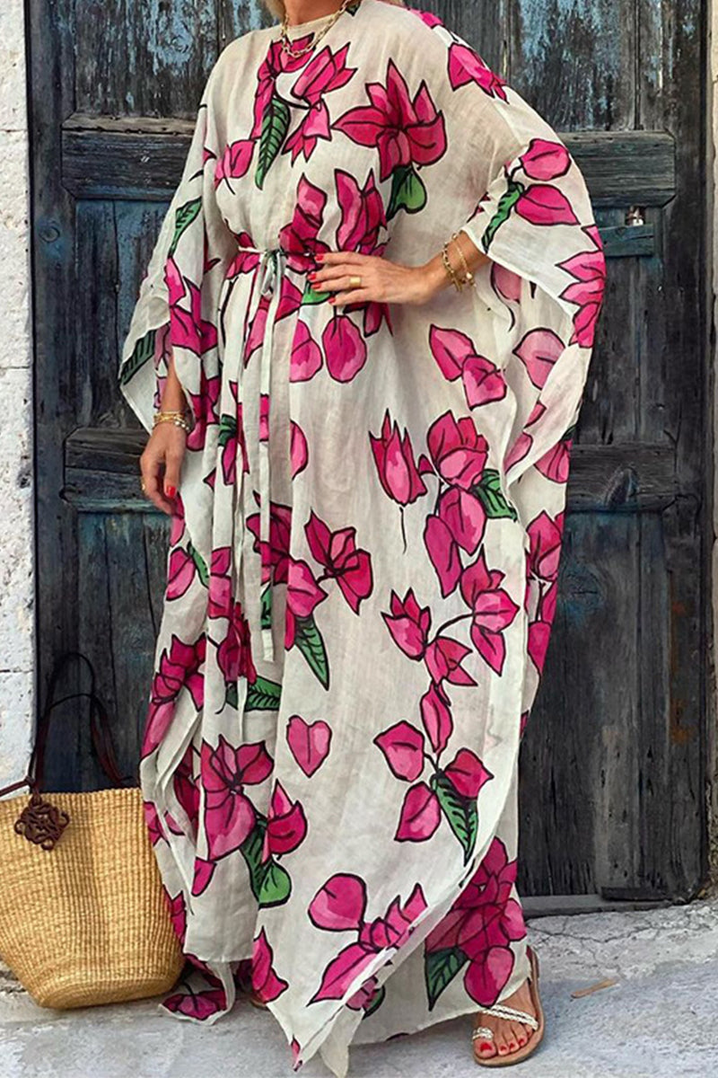 Bohemian Floral Frenulum O Neck Dresses - Fashionpara